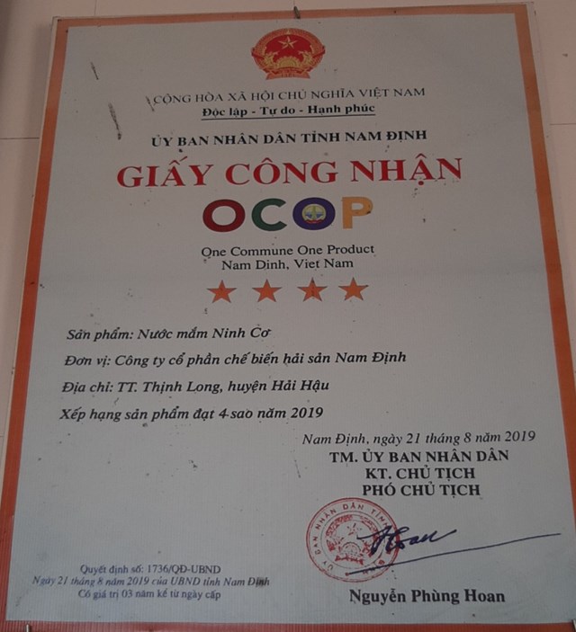 Sản phẩm OCOP cấp tỉnh đạt 4 sao đầu tiên ở Nam Định vào năm 2019.