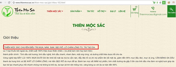   Website: www.thienmocsac.vn có dấu hiệu sai phạm về quảng cáo mỹ phẩm