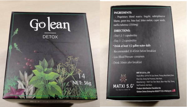   Sản phẩm trà giảm cân Go lean Detox chứa chất cấm sibutramine.