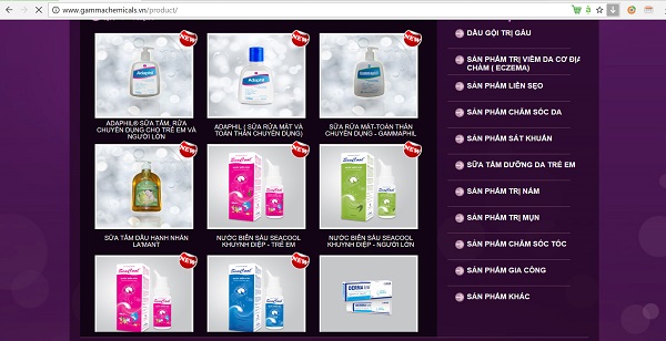 Hình ảnh 1 số sản phẩm tại Website: www.gammachemicals.vn