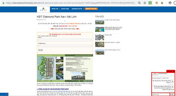 Website diaocdatxanhmienbac.com.vn (giới thiệu là website của Công ty Cổ phần địa ốc Đất xanh miền Bắc), đơn vị phân phối chính thức dự án