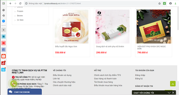 Sắc Ngọc Đơn được quảng cáo trên website bán hàng của công ty TNHH dịch vụ và phát triển Thương mại Nhật Linh