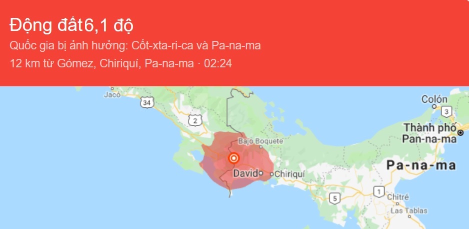 Panama rung chuyển vì động đất mạnh 6,1 độ Panama rung chuyển vì động đất mạnh 6,1 độ