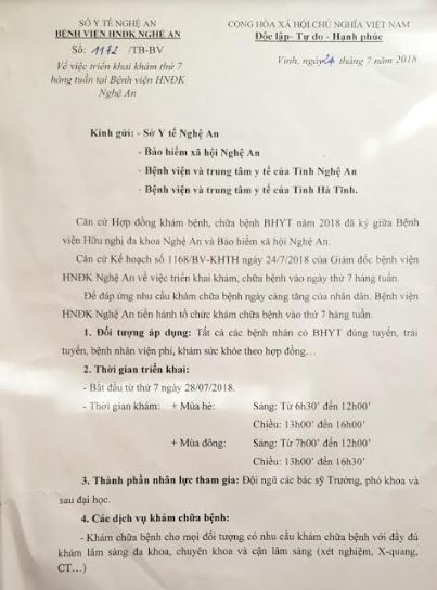 Bệnh viện Hữu nghị đa khoa Nghệ An: Thu tiền khám dịch vụ ngoài giờ sai quy định Bệnh viện Hữu nghị đa khoa Nghệ An: Thu tiền khám dịch vụ ngoài giờ sai quy định