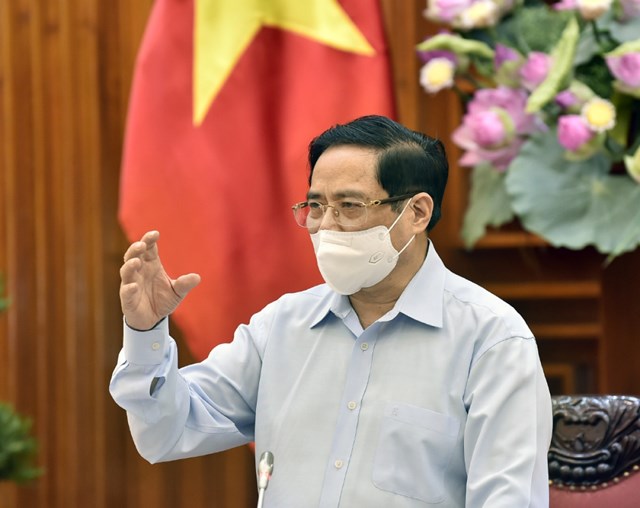 Thủ tướng Phạm Minh Chính phát biểu kết luận cuộc làm việc với Bộ Y tế sáng 15/5. (Ảnh: Báo điện tử Chính phủ)