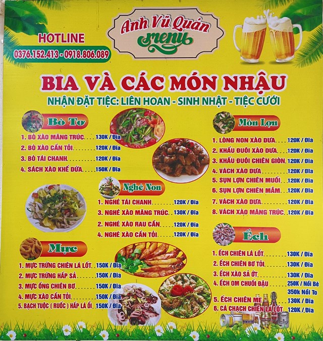 Menu qu&aacute;n rất đa dạng phong ph&uacute;