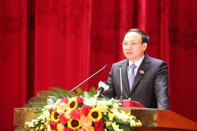 Ông Nguyễn Xuân Ký, Ủy viên Trung ương Đảng, Bí thư Tỉnh ủy, Chủ tịch HĐND tỉnh, phát biểu bế mạc Kỳ họp thứ 14, HĐND tỉnh khóa XIV.