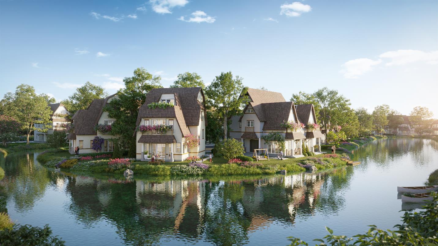 A group of houses with trees around it

Description automatically generated