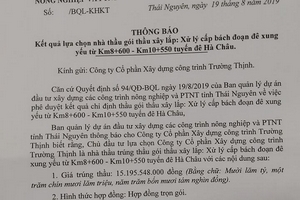 Thấy gì từ công tác đấu thầu tại BQL Dự án đầu tư xây dựng các công trình Nông nghiệp và PTNT Thái Nguyên