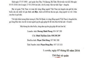 Hà Tĩnh: Hai người làm việc tại Angola bị cướp bắn chết