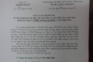 Đã có kết luận chính thức vụ Tân Hiệp Phát