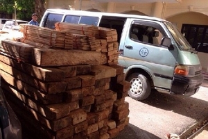 Hà Nội: Xe biển xanh chở gỗ chạy ngược chiều để trốn cảnh sát