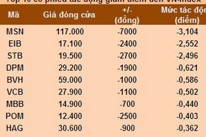 Điểm mặt 10 CP "co kéo" Index tuần qua