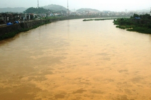Sông Hồng đỏ ngầu bùn đất