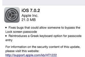 Hãng Apple phát hành bản iOS 7.0.2 vá lỗi bảo mật