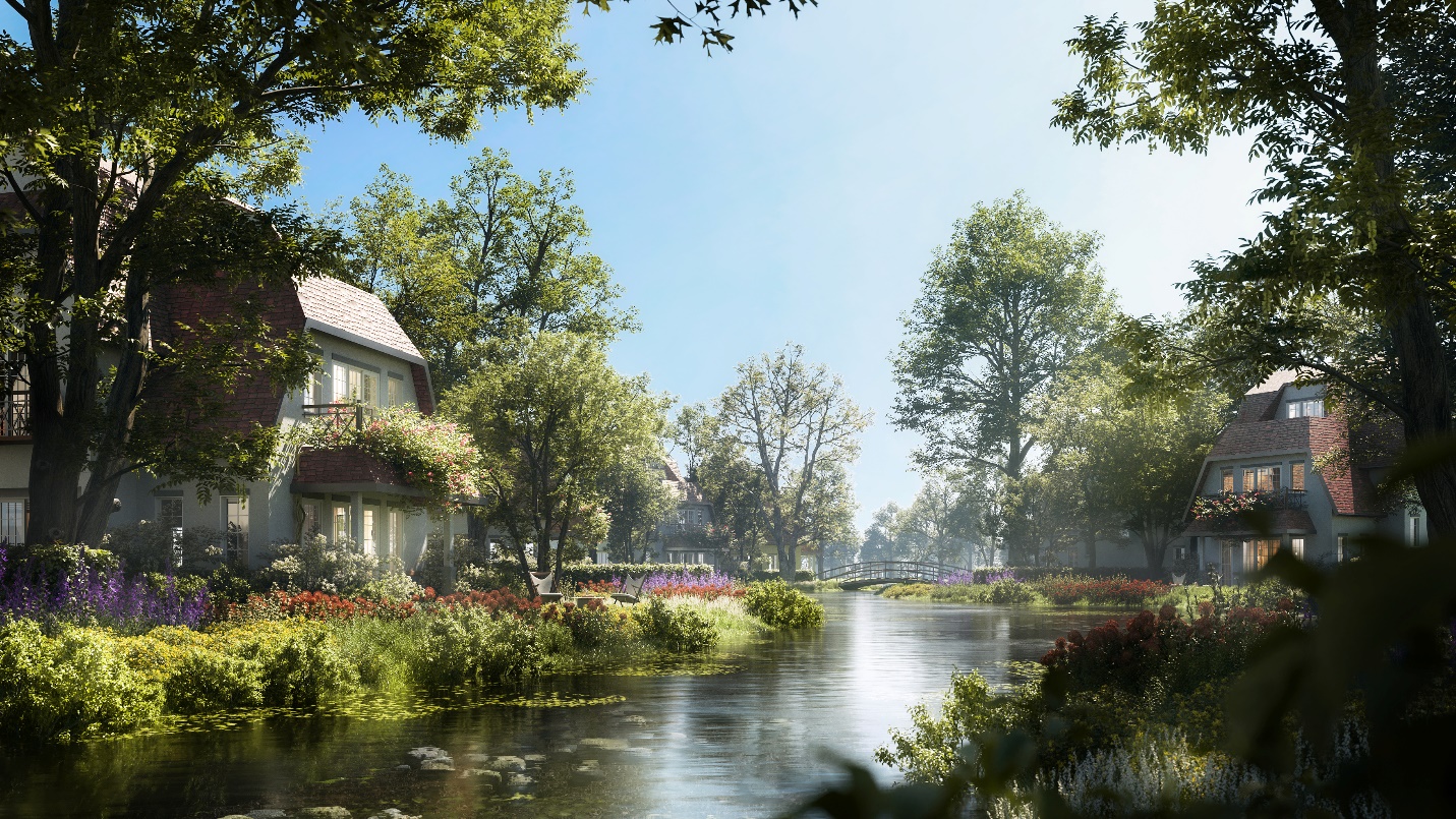 A river with trees and a house

Description automatically generated
