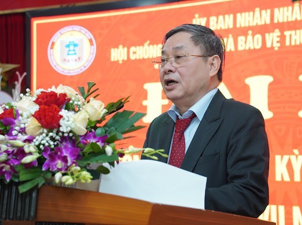 Ông Triệu Văn Thìn – Chủ tịch Hội Chống hàng giả và bảo vệ thương hiệu TP Hà Nội phát biểu tại Đại hội.