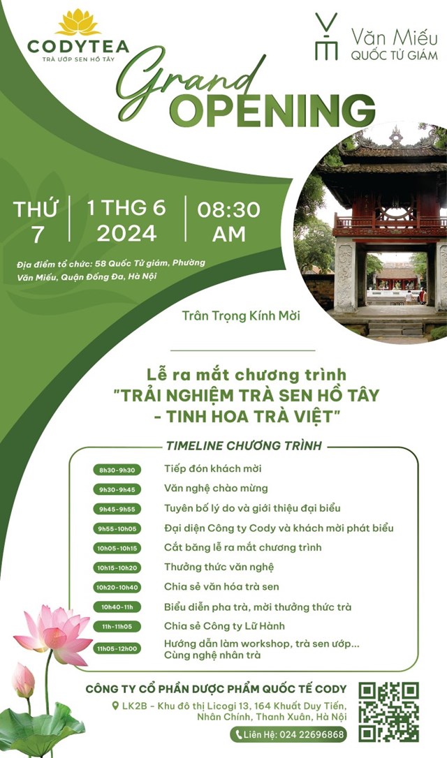 Lễ ra mắt Chương tr&#236;nh Trải nghiệm Tr&#224; ướp sen Hồ T&#226;y CODY TEA - Tinh hoa Tr&#224; Việt  - Ảnh 1