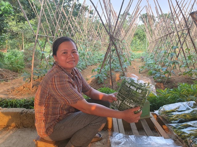 Đại diện Tổ hợp tác rau hữu cơ xóm Gừa chị Hoàng Bích Thùy nói về quá trình hình thành tổ hợp tác.