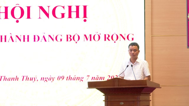 Đồng chí Nguyễn Minh Tân - Chủ tịch UBND xã Thanh Thủy, tỉnh Phú Thọ phát biểu tại hội nghị.