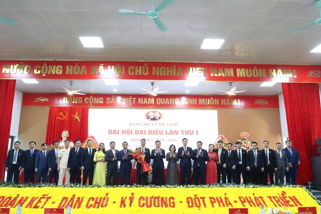 Ban Chấp hành Đảng bộ xã Mê Linh ra mắt Đại hội.