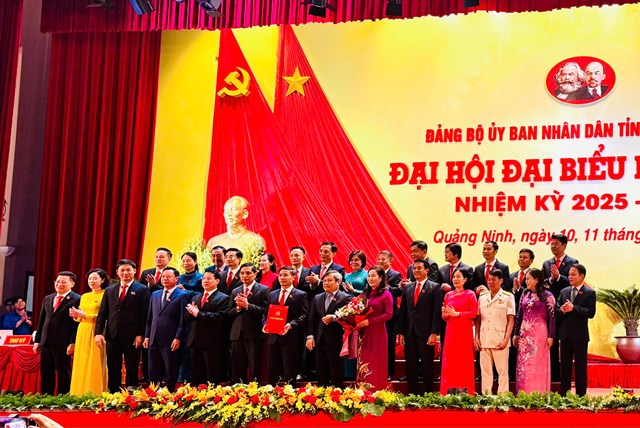 Đồng chí Vũ Đại Thắng - UVBCH TW Đảng- Bí thư Tỉnh uỷ- Trưởng đoàn ĐBQH trao Quyết định chỉ định BCH, BTV, Bí thư, các PBT Đảng uỷ UBND tỉnh