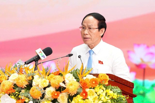 Đồng ch&iacute; L&ecirc; Tiến Ch&acirc;u, Ủy vi&ecirc;n Trung ương Đảng, B&iacute; thư Th&agrave;nh ủy, Trưởng Đo&agrave;n đại biểu Quốc hội Hải Ph&ograve;ng ph&aacute;t biểu tại buổi Lễ.