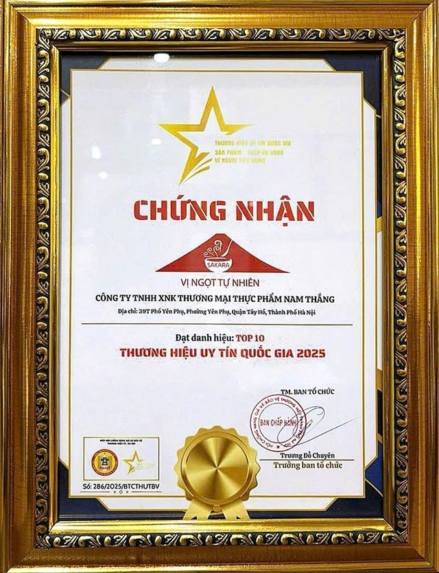Công ty Nam Thắng đạt Top 10 Thương hiệu Uy tín Quốc gia năm 2025