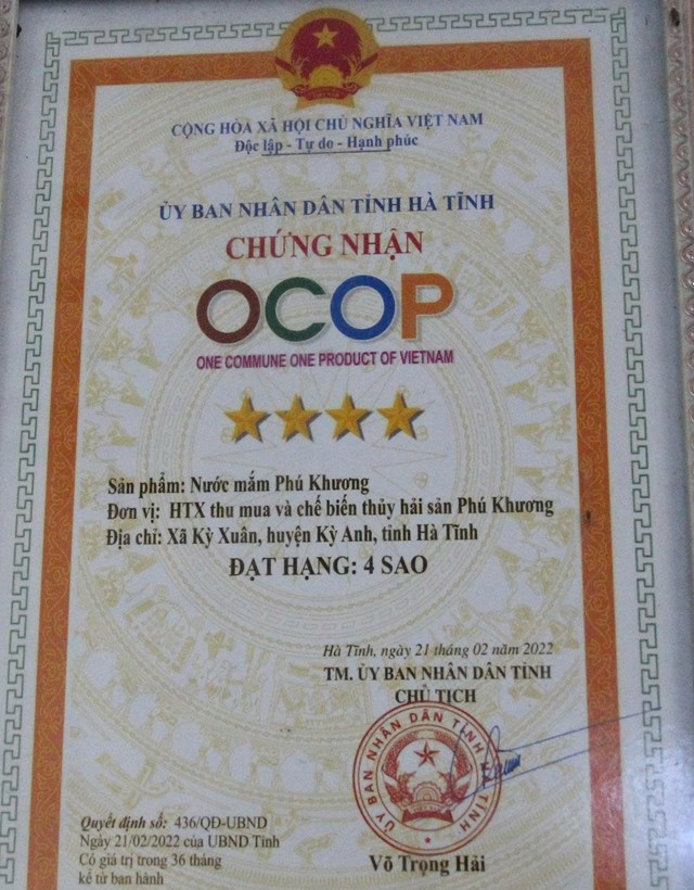 Sản phẩm lấy chất lượng làm chữ tín đặt lên hàng đầu, được tỉnh Hà Tĩnh chứng nhận OCOP 4 sao vào năm 2022