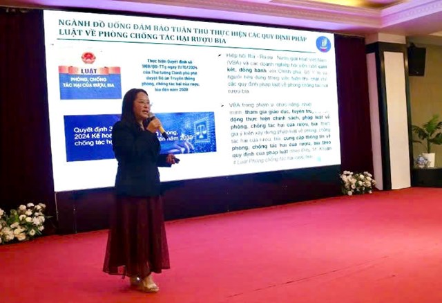 Đại diện VBA Trịnh Thị Vân Giang chia sẻ về “Trách nhiệm và các sáng kiến của Ngành Đồ uống Việt Nam trong việc thúc đẩy hành vi tiêu dùng có trách nhiệm”  