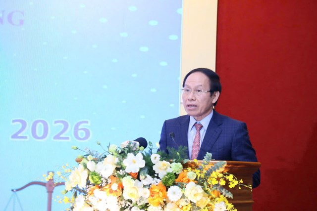 Bí thư Thành ủy Hải Phòng Lê Tiến Châu phát biểu tại Hội nghị, đánh giá cao kết quả công tác của TAND hai cấp thành phố.