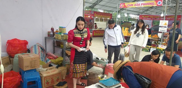 Một gian hàng của xã Quế Phong giáp huyện Samtay của Lào cũng hút khách