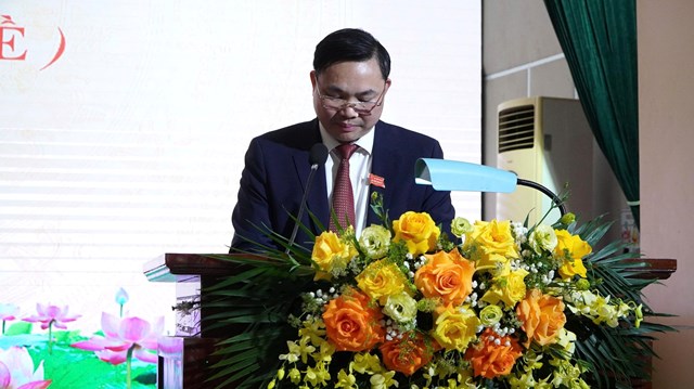 Đồng ch&iacute; Nguyễn Mạnh H&ugrave;ng, B&iacute; thư Đảng ủy, Chủ tịch HĐND x&atilde; B&igrave;nh Nguy&ecirc;n ph&aacute;t biểu tại Kỳ họp thứ 6, HĐND x&atilde; nhiệm kỳ 2021 - 2026