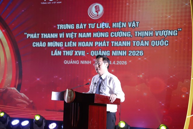 Đồng ch&iacute; Nguyễn Thế L&atilde;m Gi&aacute;m đốc B&aacute;o v&agrave; Ph&aacute;t thanh Truyền h&igrave;nh Quảng Ninh ph&aacute;t biểu tại lễ khai mạc.