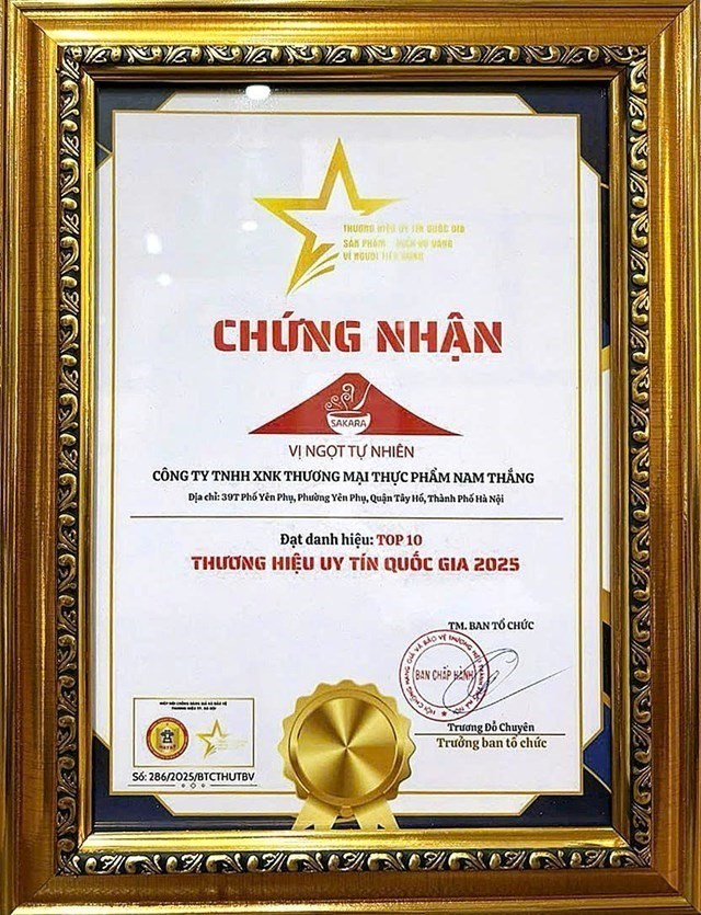 C&ocirc;ng ty Nam Thắng đạt Top 10 Thương hiệu Uy t&iacute;n Quốc gia năm 2025