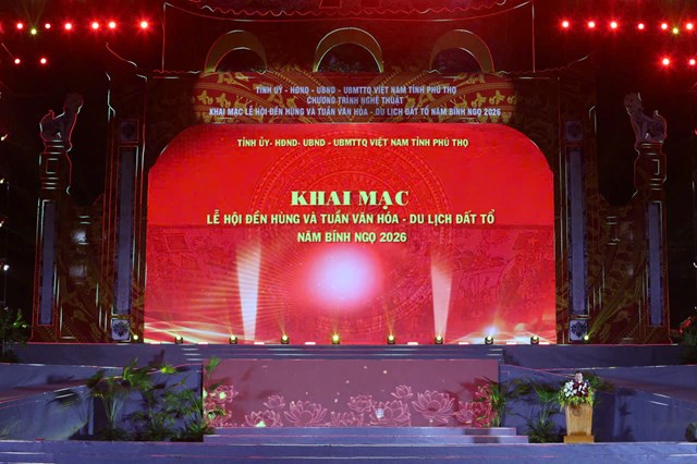 Khai mạc Lễ hội Đền H&ugrave;ng v&agrave; Tuần Văn h&oacute;a &ndash; Du lịch Đất Tổ năm B&iacute;nh Ngọ 2026 tại Quảng trường H&ugrave;ng Vương, tỉnh Ph&uacute; Thọ.
