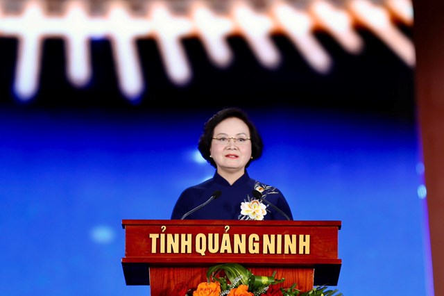 Đồng ch&iacute; Phạm Thị Thanh Tr&agrave;, B&iacute; thư Trung ương Đảng, Ph&oacute; Thủ tướng Ch&iacute;nh phủ, ph&aacute;t biểu tại chương tr&igrave;nh.